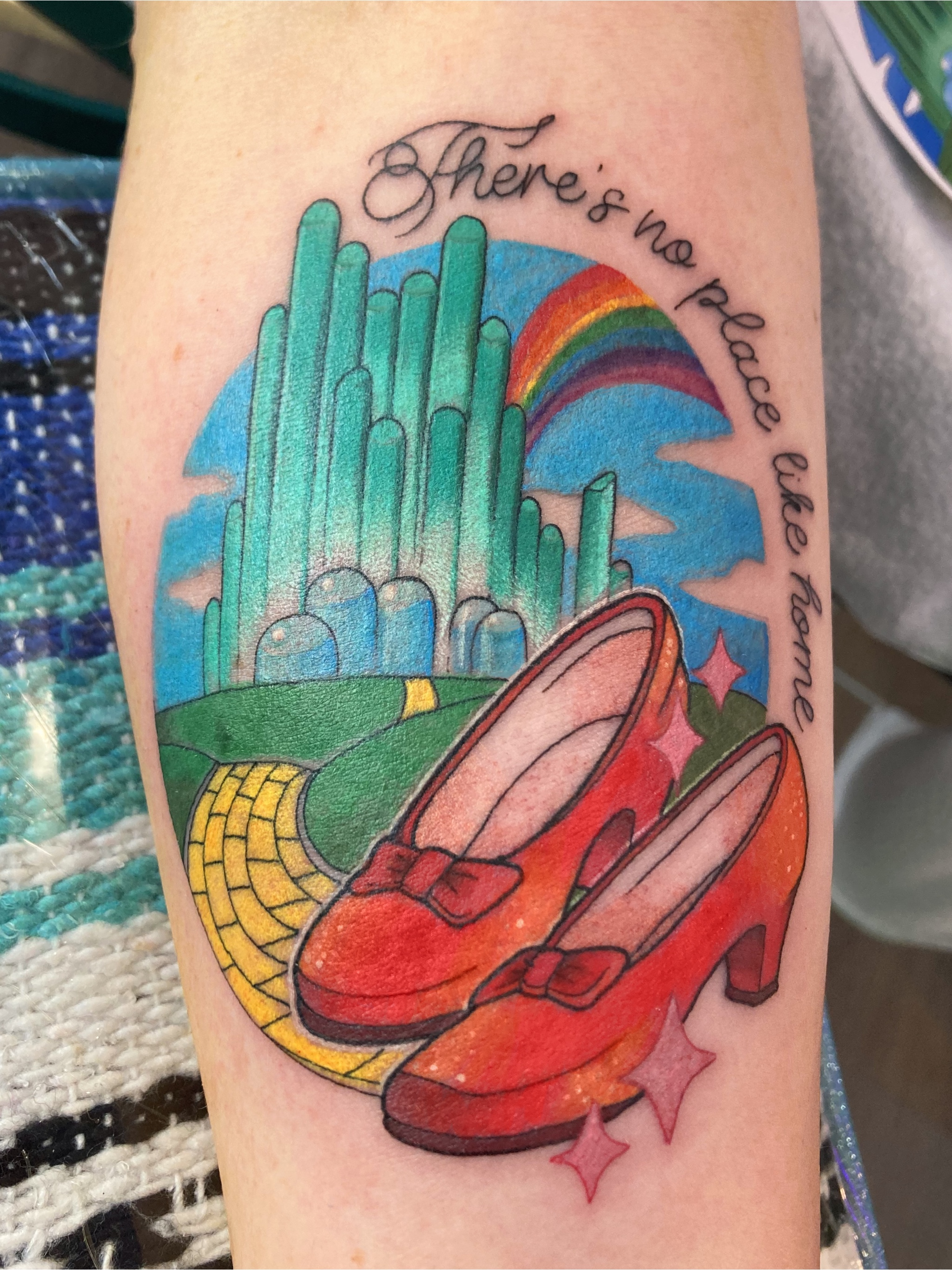 Red ruby slippers for my grandma Ruby and a yellow peony for the bright  optimism she brings to my life Done by Jessica Meltvedt at Black Dahlia  Tattoo Gallery in Willoughby Ohio 